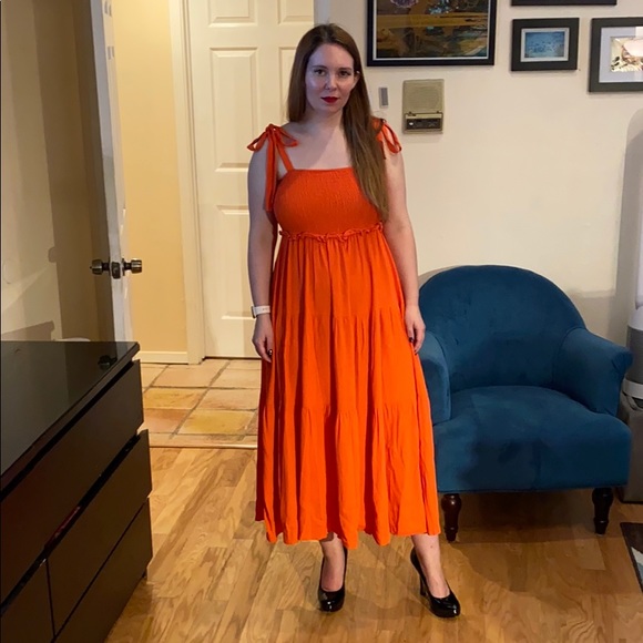 Zara Dresses & Skirts - Zara Boho Orange Maxi Dress size Small